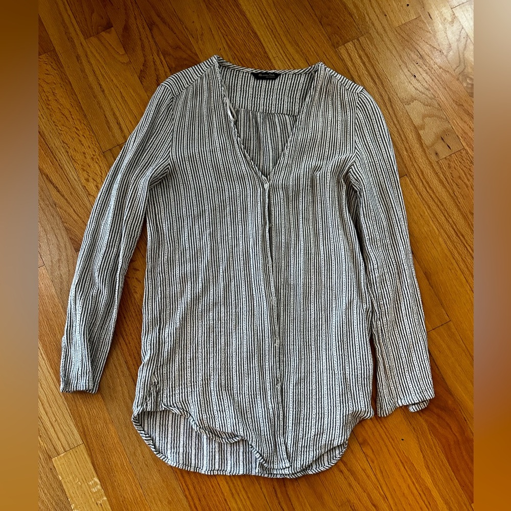 Massimo Dutti Size 4 Womens Shirt Long Sleeve Button Down Thin Striped